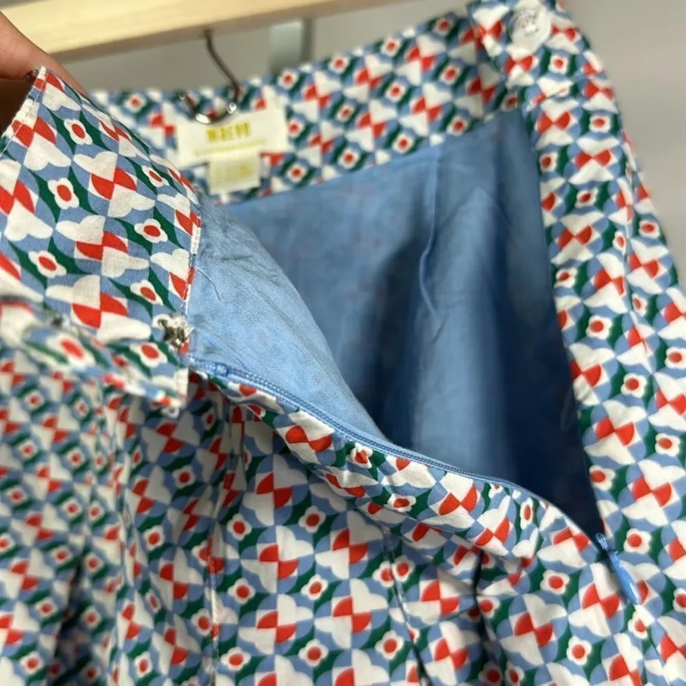 MAEVE ANTHROPOLOGIE Women's Cotton Motif Pleated Mini Skirt Blue Size 6 - Picture 9 of 12